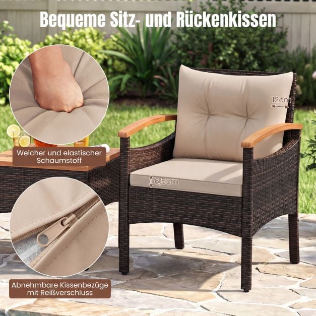 Coast 3-delige Rotan Tuinset – Stoelen 60,5 x 60 x 73 cm – Bruin