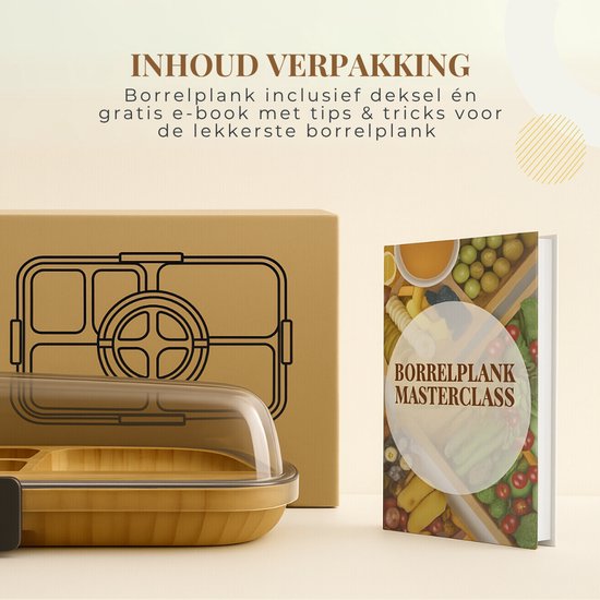 Latium Borrelplank van Bamboe Hout inclusief Deksel met Handvat - Luxe Tapasplank - Serveerplank - Inclusief gratis E-book - Kerstcadeau voor Vrouwen of Mannen