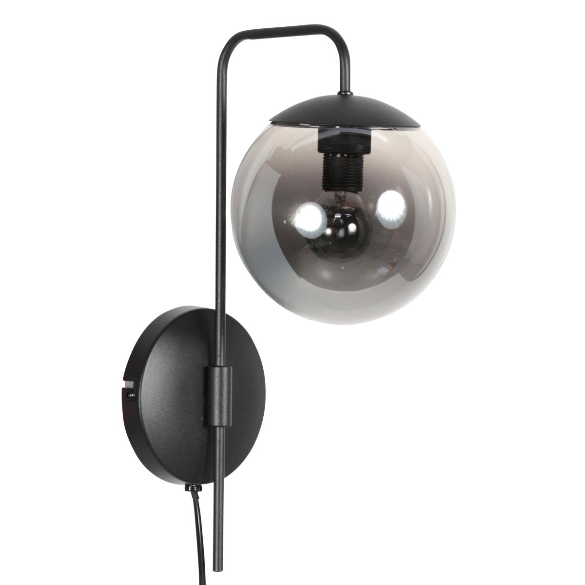Wandlamp Bollique 4609ZW zwarte metalen wandlamp met smoke glas, E14 fitting, trendy stijl - Steinhauer