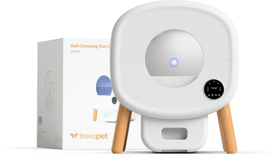 TrevoPet® Neo - Automatische Kattenbak met App - Zelfreinigende & Veiligheidssensoren - 13L Afvalbak - Incl. Kattenbakmat, 60 Zakjes & Accessoires - Wit