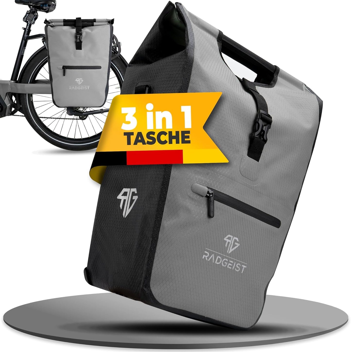 RADGEIST fietstas voor bagagedrager I fietstas shopper I fiets boodschappentas & draagtas 22-28 liter
