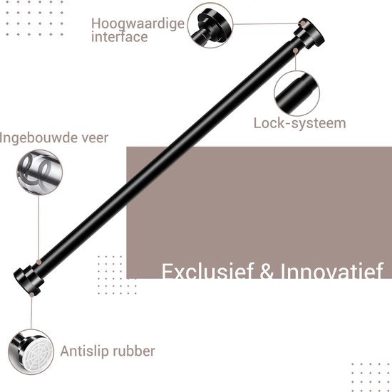Gordijnroede Zonder Boren - 250 tot 420 cm - Uitschuifbaar Douchegordijnstang - 400 cm - Uitschuifbare Klemstang - Metaal Zwart