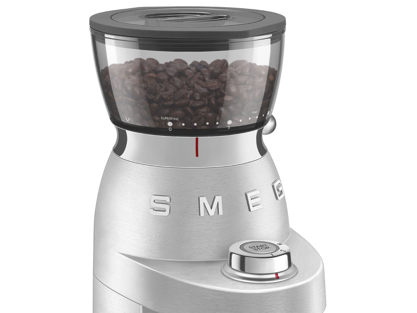 Smeg Aluminium Koffiemolen CGF02SSEU – Conische Maalschijf Met 50 Maalniveaus – Zilver / RVS