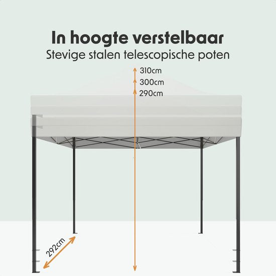 LifeGoods Partytent - 3x3 m - Zijwanden - Easy Up - Paviljoen - Opvouwbaar - Waterdicht - Draagtas met Wieltjes - Wit
