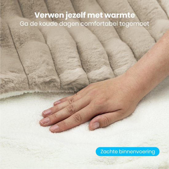 Auronic Elektrische Deken - 160 x 120cm - Warmtedeken - 1 Persoons - 3 Warmtestanden - Pluche - Taupe