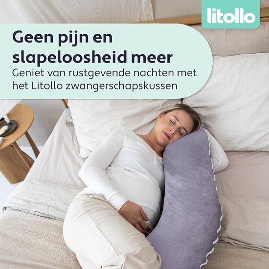 Litollo® Zwangerschapskussen XL - Voedingskussen - Lichaamskussen - Body pillow - 140cm - Afneembare hoes - Grijs - Fleece