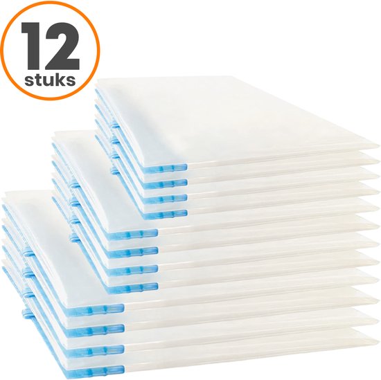 Loti Living Vacuümzakken voor op Reis - 12 Stuks/3 Maten - Kleding - Vacuüm Handrolzakken - Roll Up - Vacuümzakken Oprolbaar