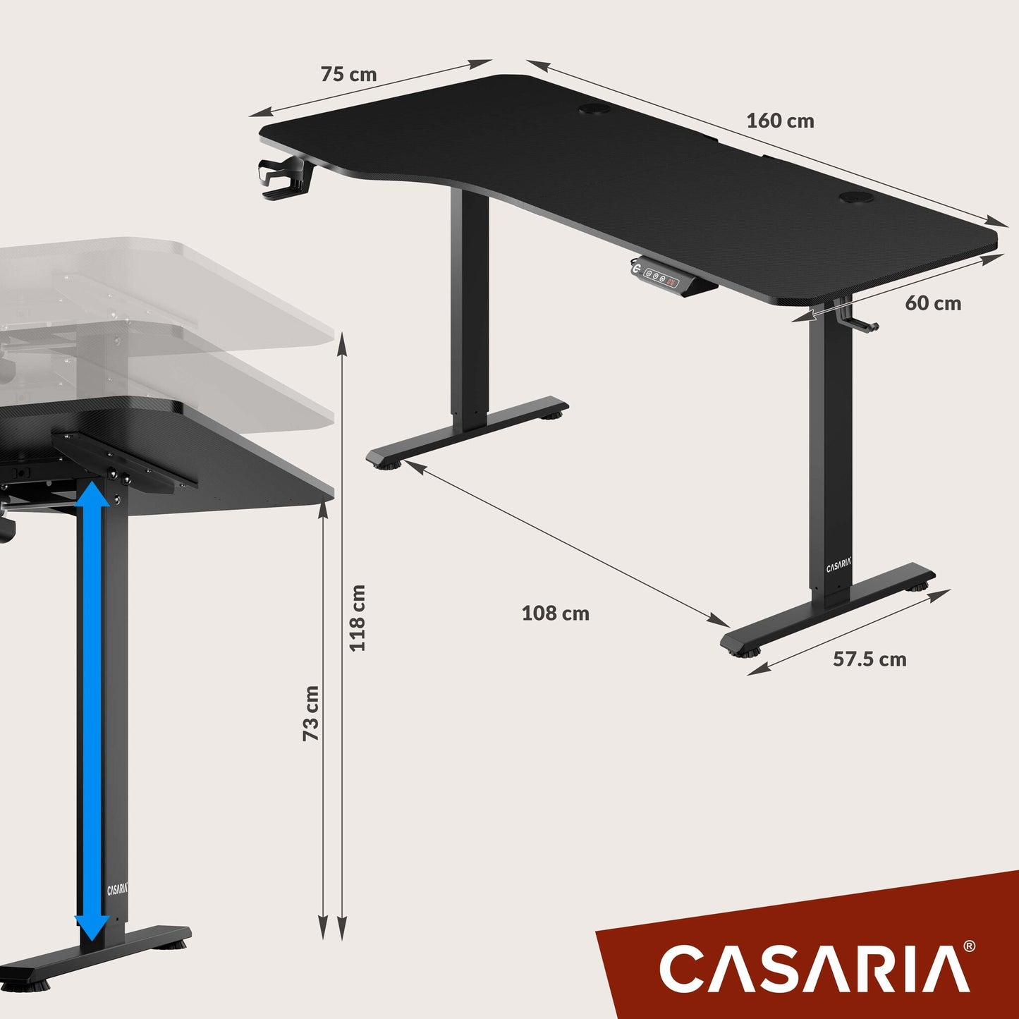 Casaria Zit Sta Bureau – Hoogte Verstelbaar Elektrisch - 160x75cm Zwart
