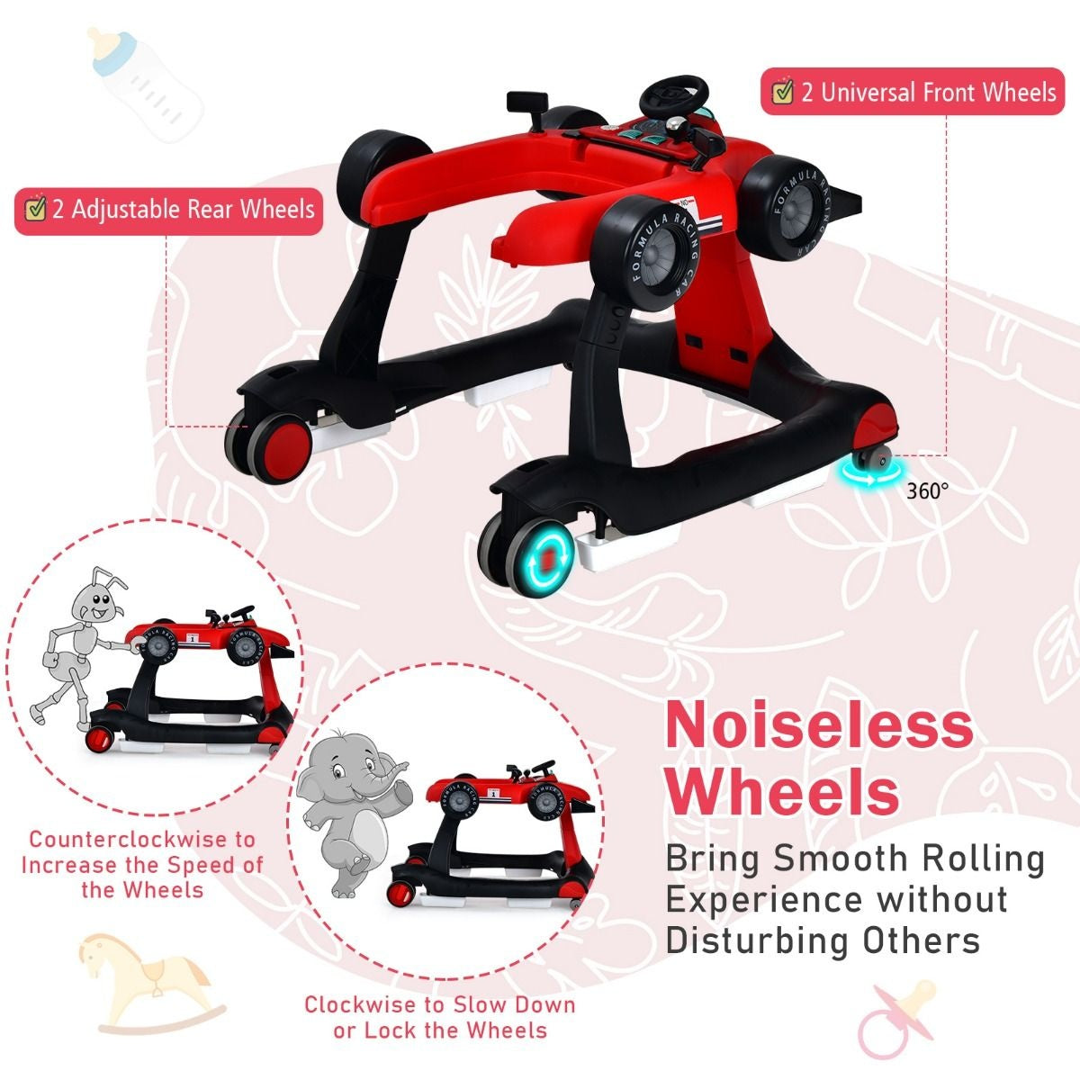 Coast 4 in-1 Loopauto met Instelbare Hoogte - Rood