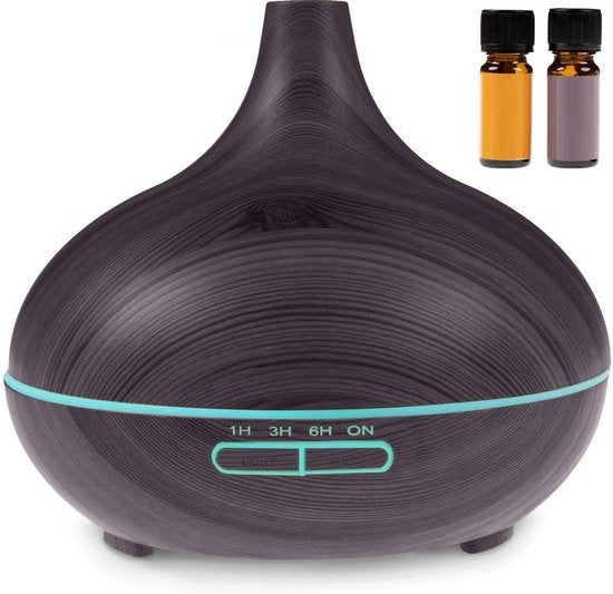 Auronic Aroma Diffuser - 300 ml - Luchtbevochtiger - 7 LED Kleuren - Incl. 2x Olie - Donkerbruin