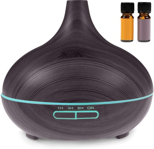 Auronic Aroma Diffuser - 300 ml - Luchtbevochtiger - 7 LED Kleuren - Incl. 2x Olie - Donkerbruin