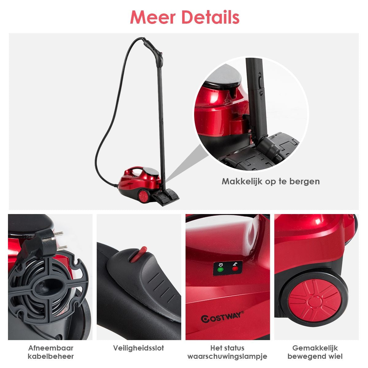 Coast Stoomreiniger - 2000W - 1,5 Liter - Incl. 19 Accessoires - EasyFix - Rood
