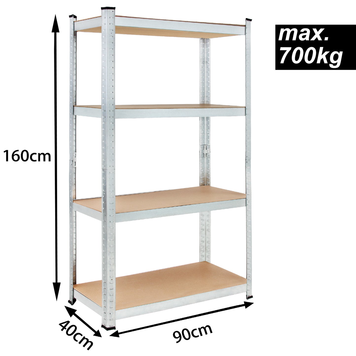 Monzana Opbergrekken - 2 Stuks & 8 MDF-Planken – tot 700kg Zilver