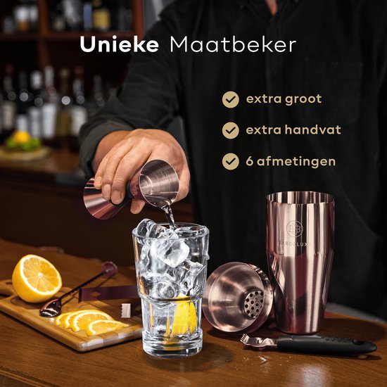 BarDeluxe® Cocktail Set - 12-Delig - Cocktailshaker 750 ml - Roestvrij Staal - Inclusief Luxe Geschenkdoos - Opbergtasje & Receptenboek - Rosé Goud