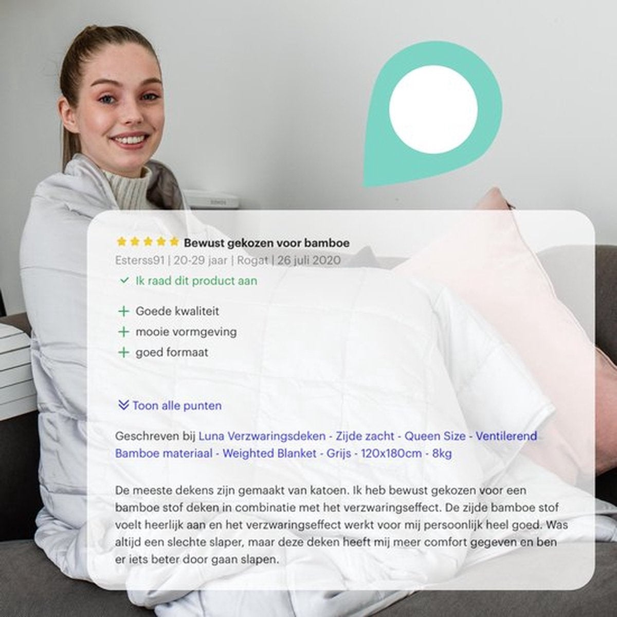 Litollo Verzwaringsdeken 10 kg Met Zachte Buitenhoes - Weighted Blanket - Duurzaam Bamboe Materiaal - Grijs - 150x200cm
