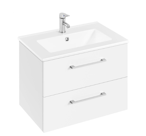 Yaheetech Badkamermeubel met Wastafel - Wit Hoogglans - 61 x 39,5 x 45,5 cm - Wandmontage, 4 Lades, Keramische Wasbak