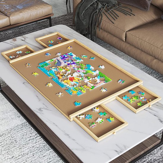 Diydash - Puzzelbord & Puzzeltafel - 1000 Stukjes - 83 x 64 cm - Met 4 Sorteerlades & Opbergsysteem - Puzzelplank - Hout - Bruin