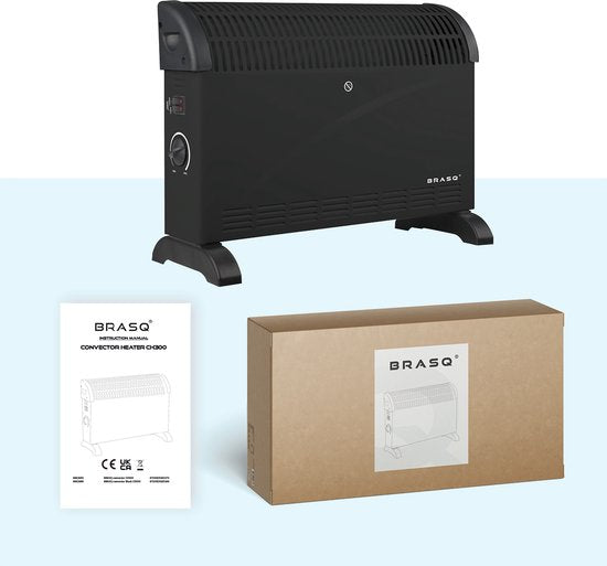 BRASQ Elektrische Convectorkachel - Verstelbare thermostaat - Elektrische Kachel - 750/1250/2000 watt - Verwarming - Zwart