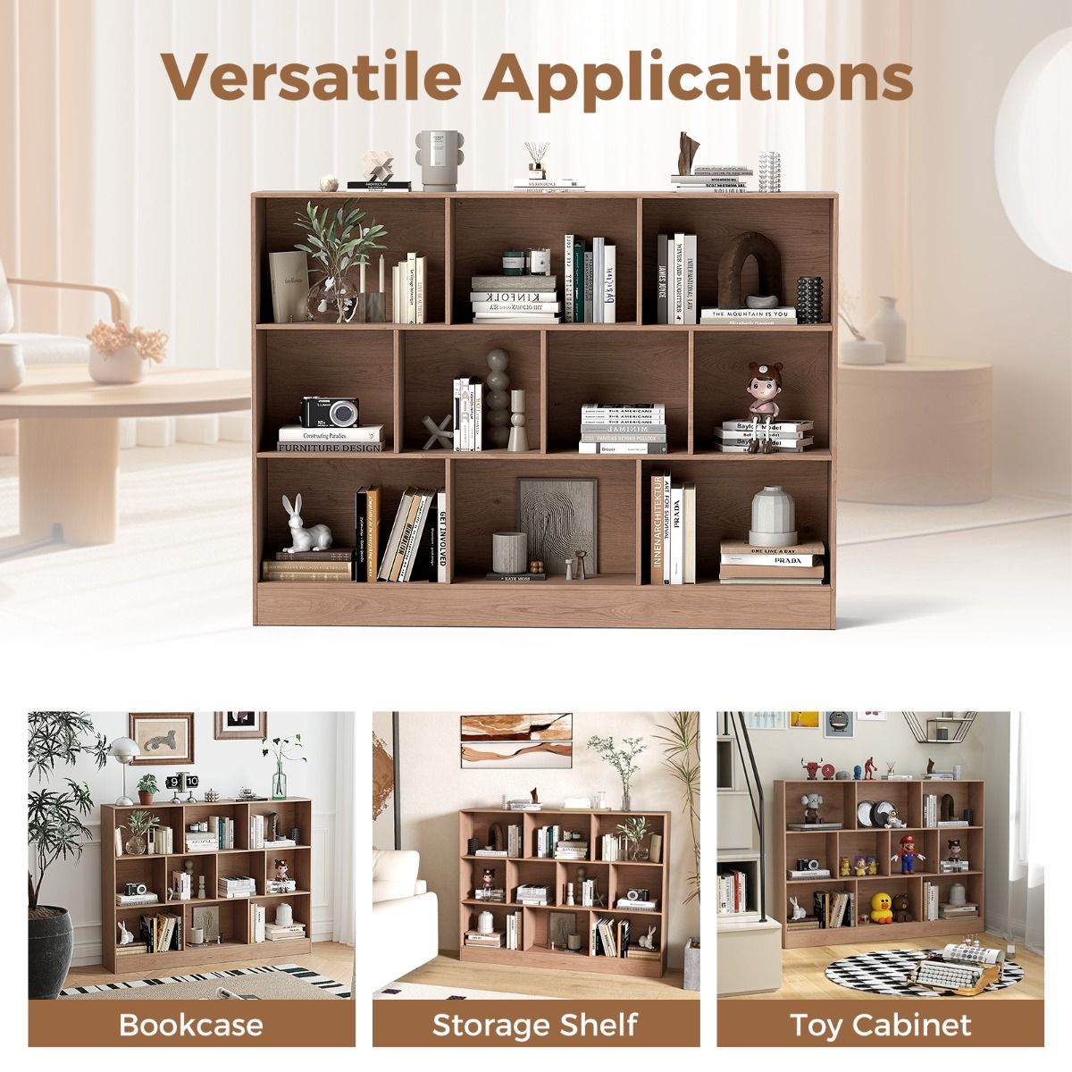 Coast Boekenkast - 10 open vakken - 3 niveaus - 140 cm - Natuurlijk hout