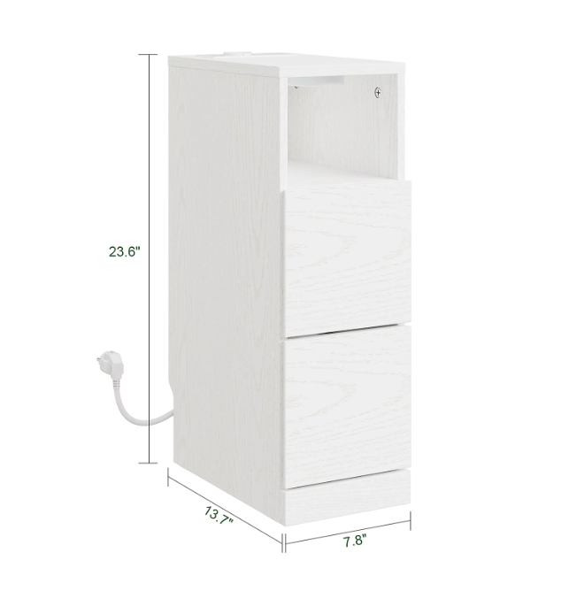SoBuy Nachtkastje 35 x 20 x 60 cm - Crèmewit - 2 Lades - LED Verlichting - USB en Stopcontact