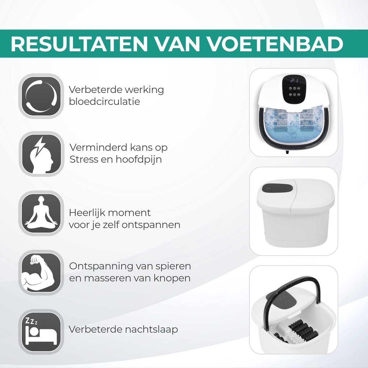 Niceey Massage Voetenbad XXL – Bubbelfunctie – 10 Massage Rollers – Tot 48°C - Infrarood - 12L - Wit