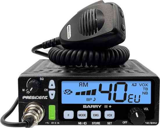 President Barry II Plus uitvoering VOX 12/24V incl. 5 President kanalen CB Mobiel
