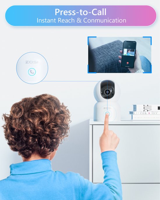 Fuegobird ZOSI C518 Indoor IP Camera - 3MP - Intercomfunctie - Beveiligingscamera - Huisdiercamera - Baby camera - Compatibel met 2.4G/5G WIFI - Werkt met app - Wit