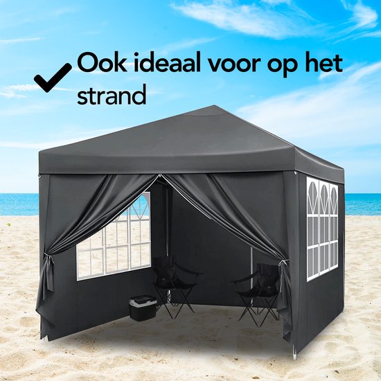 Brixy Partytent - Paviljoen - Easy Up - Opvouwbaar - Zijwanden - Waterdicht - Met Draagtas - 300 x 300 cm – Zwart
