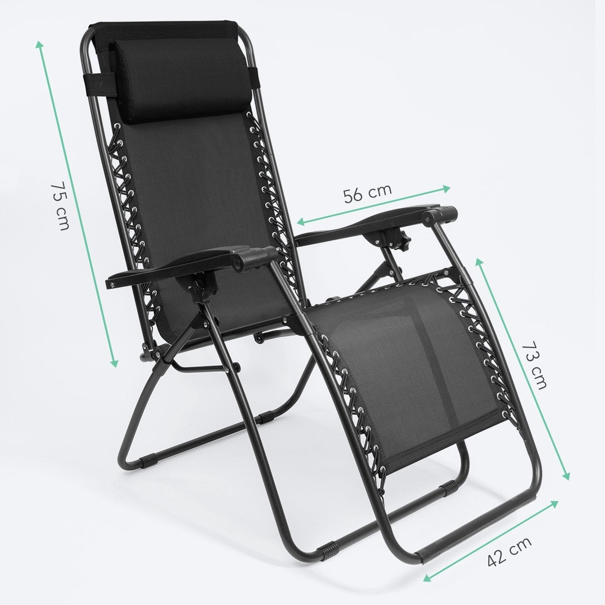 LifeGoods Opvouwbare Tuinstoel - 30°-90° Verstelbaar - Metaal - Zwart