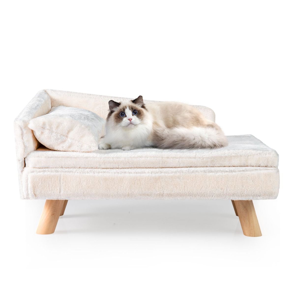 Coast Verhoogd Huisdierenbed - halfronde rugleuning - afneembaar kussen - beige - 71 x 43 x 40 cm