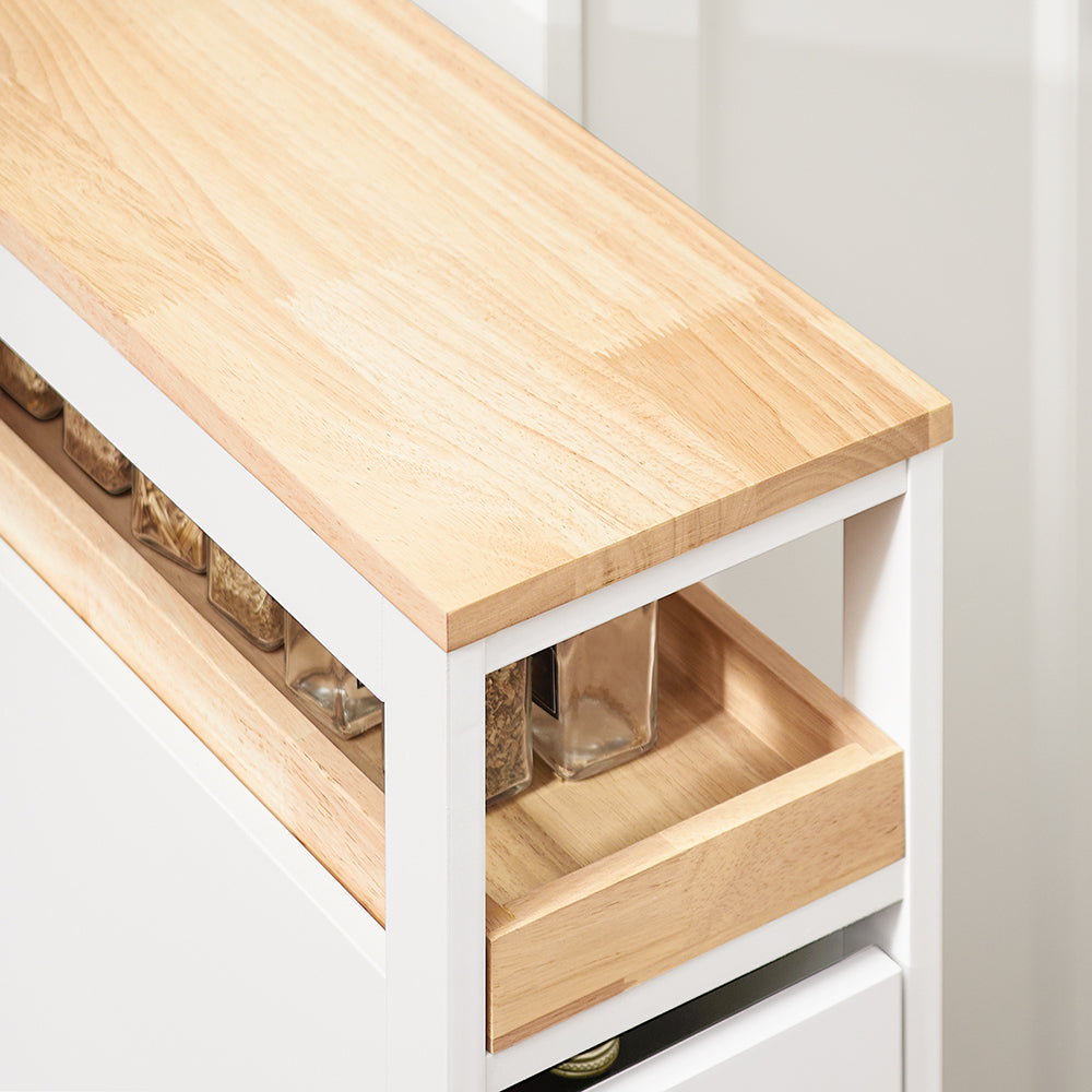 SoBuy NSR11-WN Smalle Rollende Plankenkast van Hout 20x51x79 cm - Praktische Keuken- en Badkamerwagen op Wieltjes in Wit Natuurhoutlook