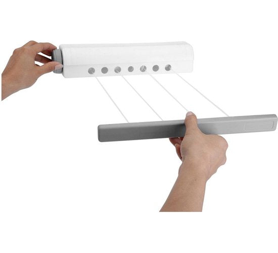 KLAD Waslijn – Uittrekbaar & Zelfoprollend – 14,4 m – 30 cm – Wit-Grijs