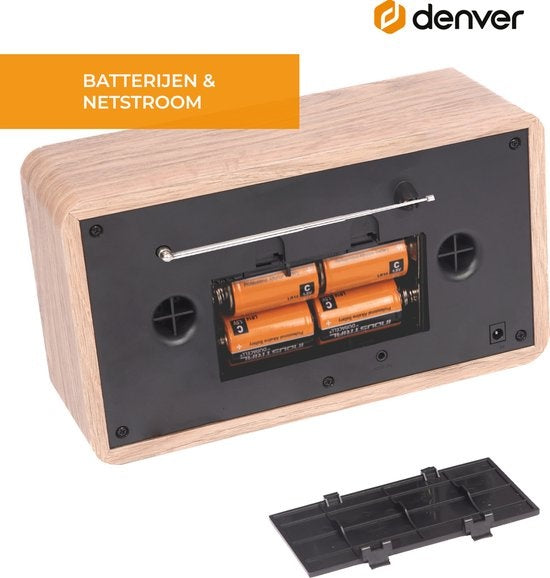 Denver DAB Radio - Retro Radio - Bluetooth - DAB+/ FM - Dimbaar - Batterijen & Netstroom - DAB18LW