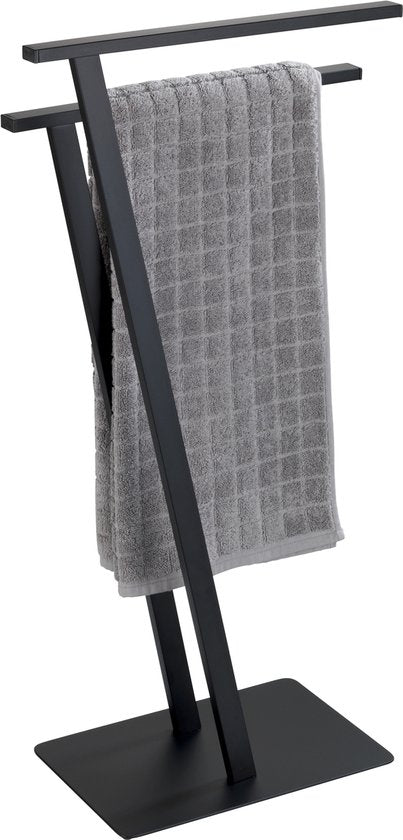 WENKO Handdoekhouder Lirio zwart mat - Handdoekrek - Handdoekenrek - Handdoekstang vrijstaand
