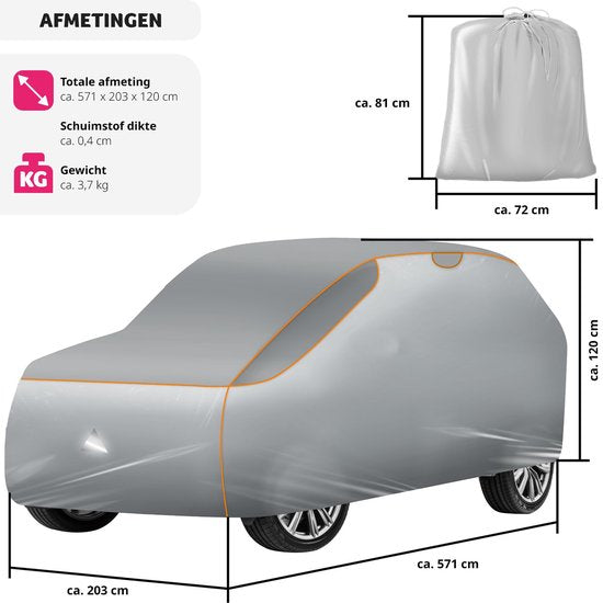 tectake® Auto beschermhoes hagelbescherming met schuimrubberen inzetstuk waterdicht ademend 571x 203x 120cm SUV / VAN Grijs