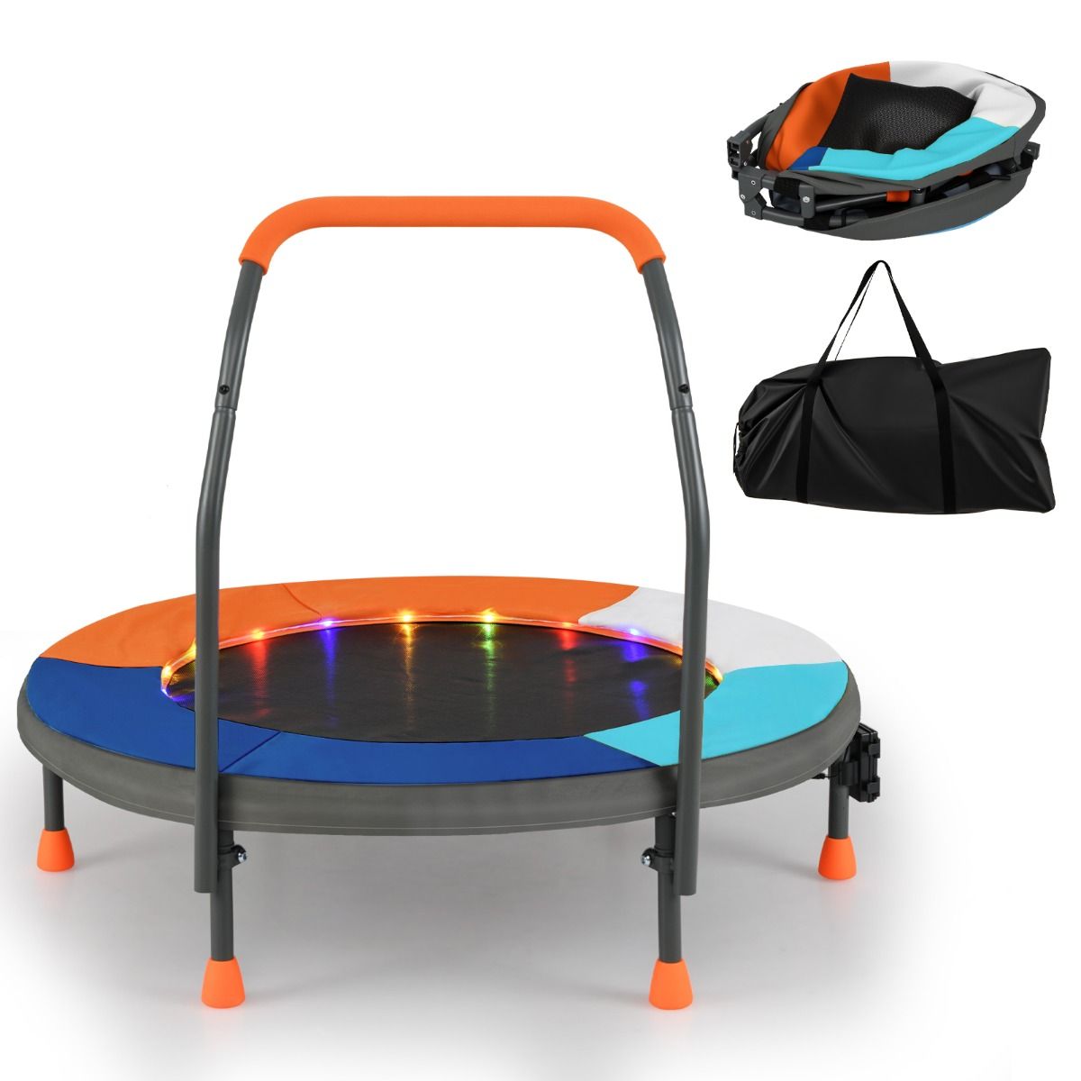 Coast minitrampoline voor kinderen - model 2 - ledverlichting - opvouwbaar - multicolor - 90 cm