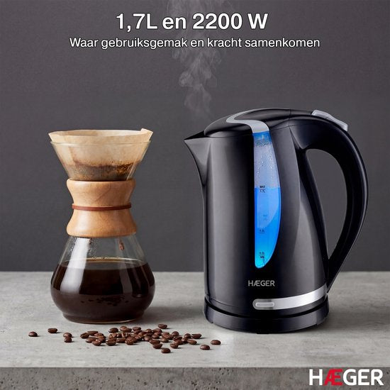 Haeger Blackness Waterkoker - 360° draaibaar - 1.7L - 2200W - Elektrisch - Cool Touch - Zwart