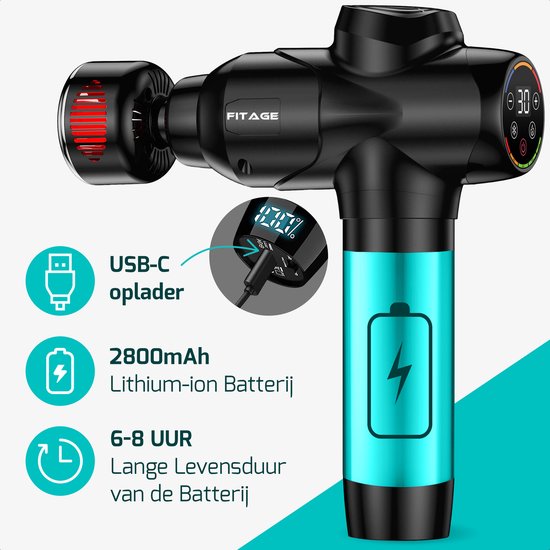 FITAGE Infrarood Massage Gun Professioneel - Warm & Koud Massage Apparaat - Massageapparaat Massagegun - Massage Pistool - Zwart