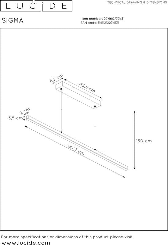 Lucide SIGMA Hanglamp - LED Dimb. - 1x36W 2700K - Wit