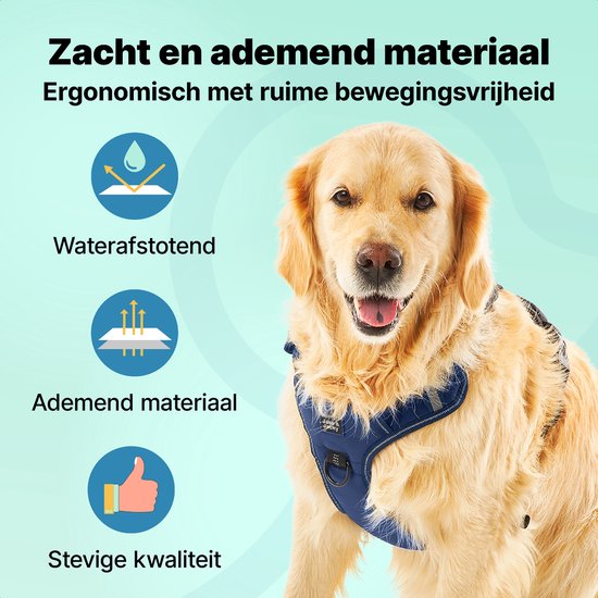 Jake and Jacky Hondentuigje - Anti-Trek Tuig - Hondenharnas - Y Tuig Hond - Reflecterend - Blauw - Maat XL