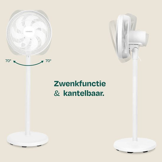 VONROC Vloerventilator - 3 snelheden – incl. afstandsbediening - timer - verstelbaar in 3 hoogtes - wit
