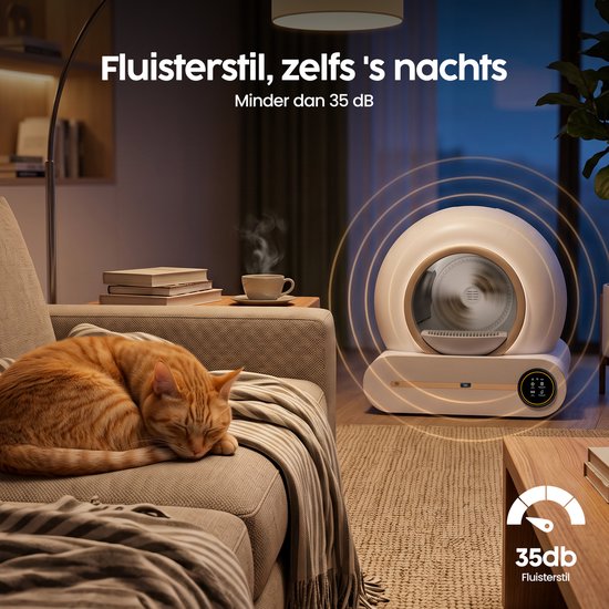 Infinity Goods Automatische Kattenbak XXL - Zelfreinigende Kattenbak - Incl. App - 75L - Met Kattenbakmat en 3 Rollen Opbergzakjes - Wit/Roségoud