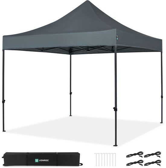 VONROC Partytent - 3x3 m – Premium easy-up Partytent - Modulair Ontwerp – Opvouwbaar – Waterdicht – Stalen Frame - 50+ UV Bescherming - Incl. Opbergtas - Grey