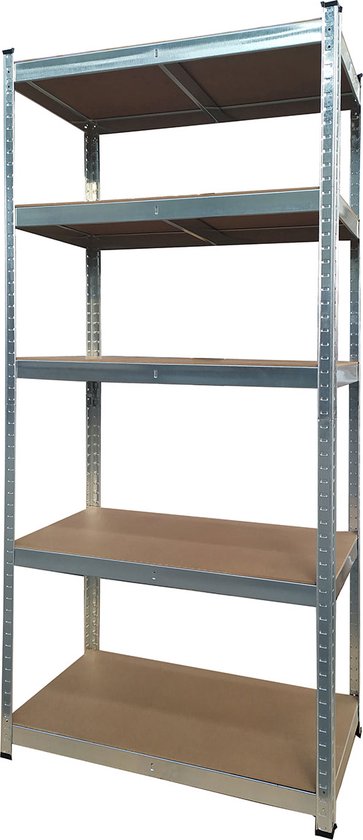 BRASQ Metalen Stellingkast - 5 Lagen - 180x90x40cm - 175 KG/plank - 875 KG max - Zilver