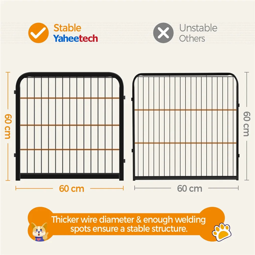 Yaheetech Puppyren 8 Panelen 60,5 cm Hoog - Opvouwbare Dierenren met Deur - Zwart