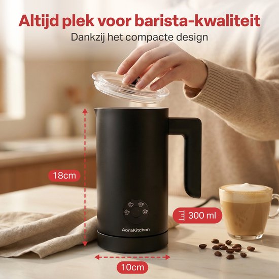 AoraKitchen Melkopschuimer - 300ML - Melkschuimer - RVS - Electrisch - 4-in-1 - Antikleeflaag - 500W