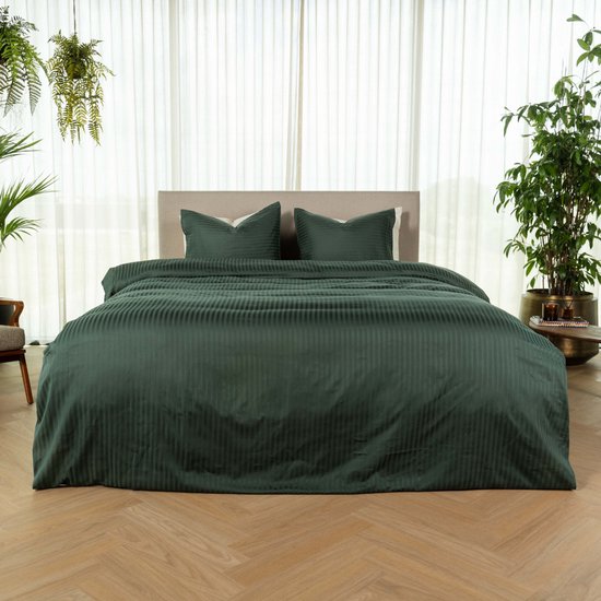 Kayori Elin Dekbedovertrek Katoensatijn - 240x200-220 cm +2 slopen - Lits-jumeaux - Donkergroen