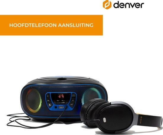 Denver Draagbare Radio CD Speler Kinderen - Bluetooth - Lichteffecten - Boombox - AUX - FM - TCL212BT - Blauw
