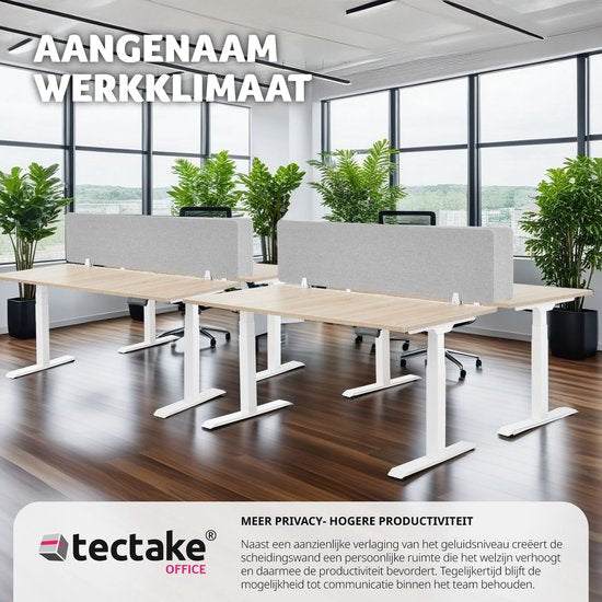 tectake® Bureauscherm scheidingswand Noisy - Met geluidsabsorberende PET-kern - Inclusief 2 bevestigingsklemmen - Afmeting (LxB) 160 x 40 cm - Grijs