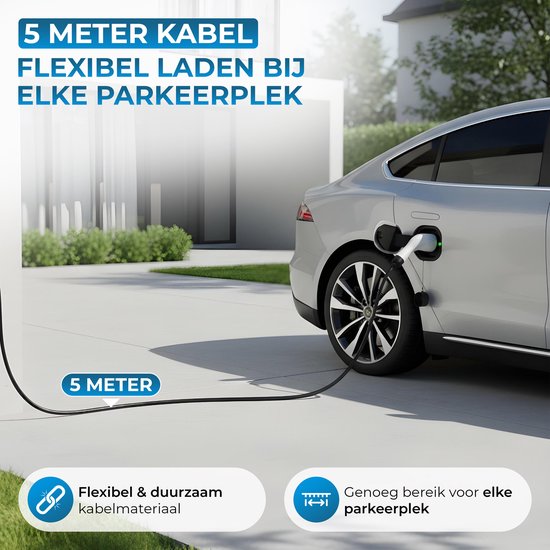 Powell Laadkabel type 2 - Mobiele Thuislader type 2 - 3,5kW - IP67 Waterdicht - 5 meter kabel - Inclusief opbergtas - Waterdicht - Zwart/Wit